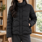 Quilted Jacket Duck Down Padded with Raised Collar and Snap Placket
