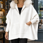 Hooded Jacket Polyester Cape Silhouette with Plush Wool-Blend Trim