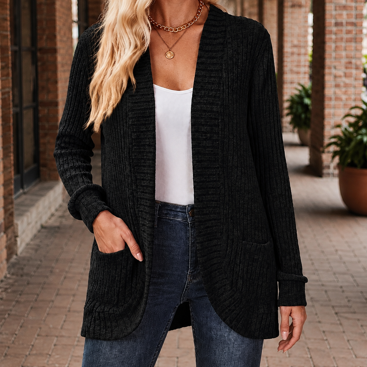Deep Ribbed Cardigan with Relaxed Shape