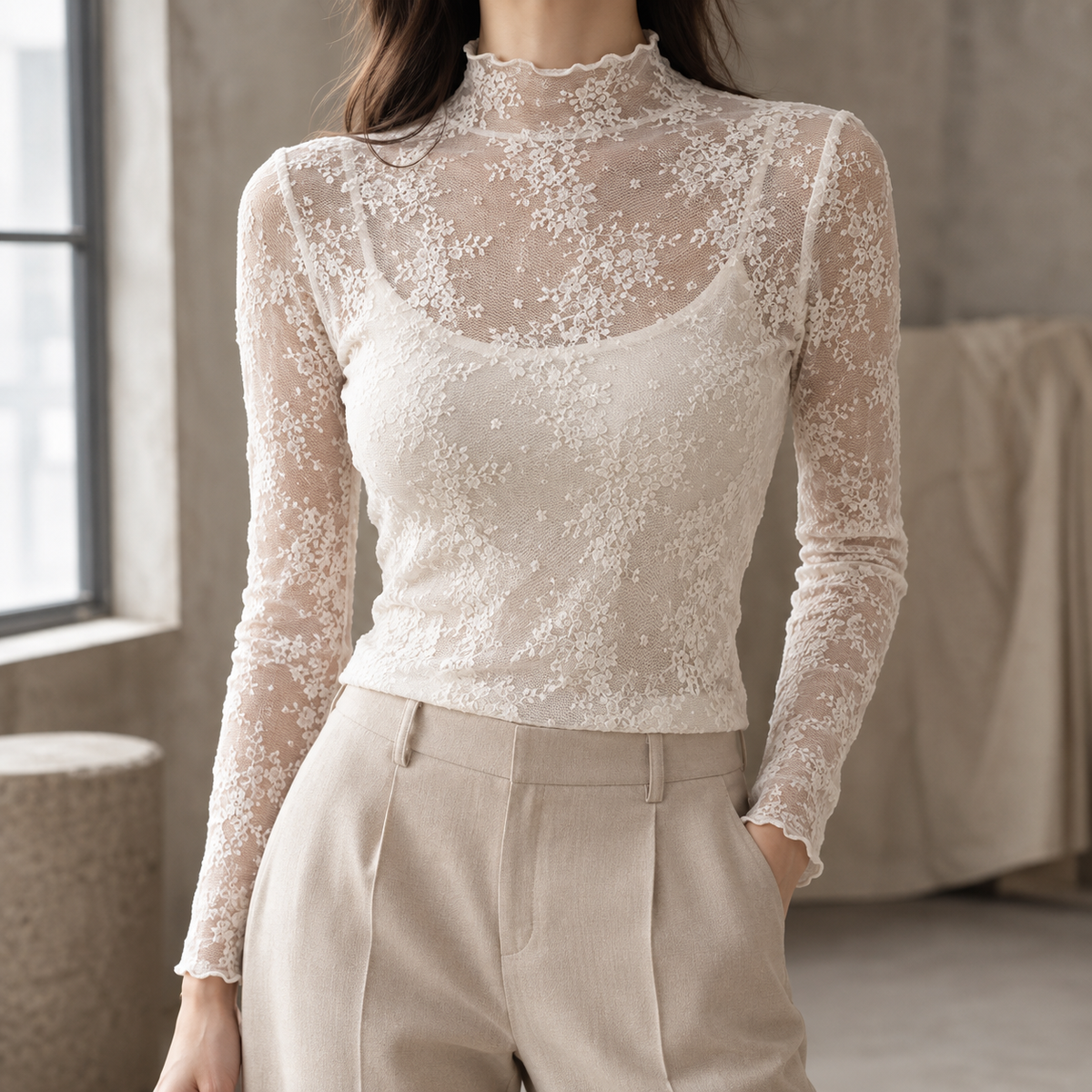 Floral Lace Mock Neck Top