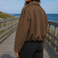 Bomber Jacket Faux Suede Oversized with Concealed Zip and Epaulettes