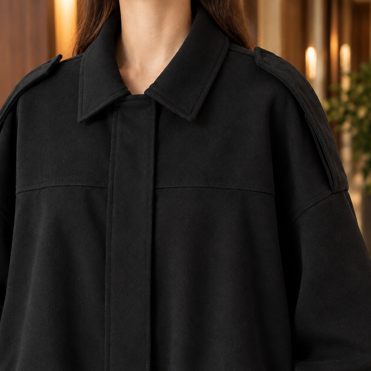 Blouson Jacket Faux Suede with Concealed Zip and Gathered Hem