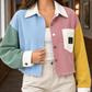 Jacket Corduroy Colourblock Cropped Boxy with Snap Front