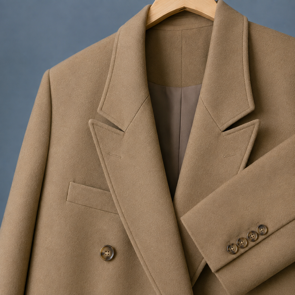 Blazer Polyester Longline Double-Breasted with Broad Peak Lapels