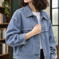 Denim Jacket Washed Relaxed with Layered Back Yoke and Button Tabs