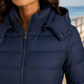 Quilted Jacket Polyester Longline with Hood, Full Zip and Side Pockets