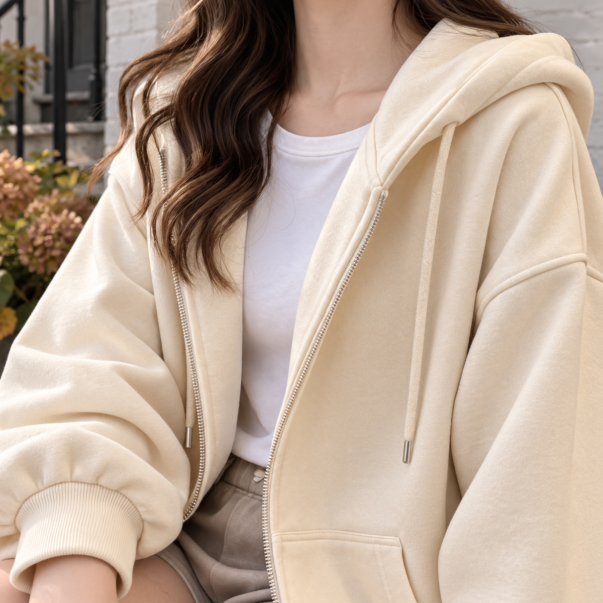 Relaxed Zip Hoodie with Dropped Shoulders