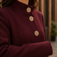 Longline Jacket Polyester with High Stand Collar and Gold-Tone Buttons