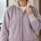 Zip Jacket Polyester Ruffle with Ribbed Contrast Trim and Double Hem