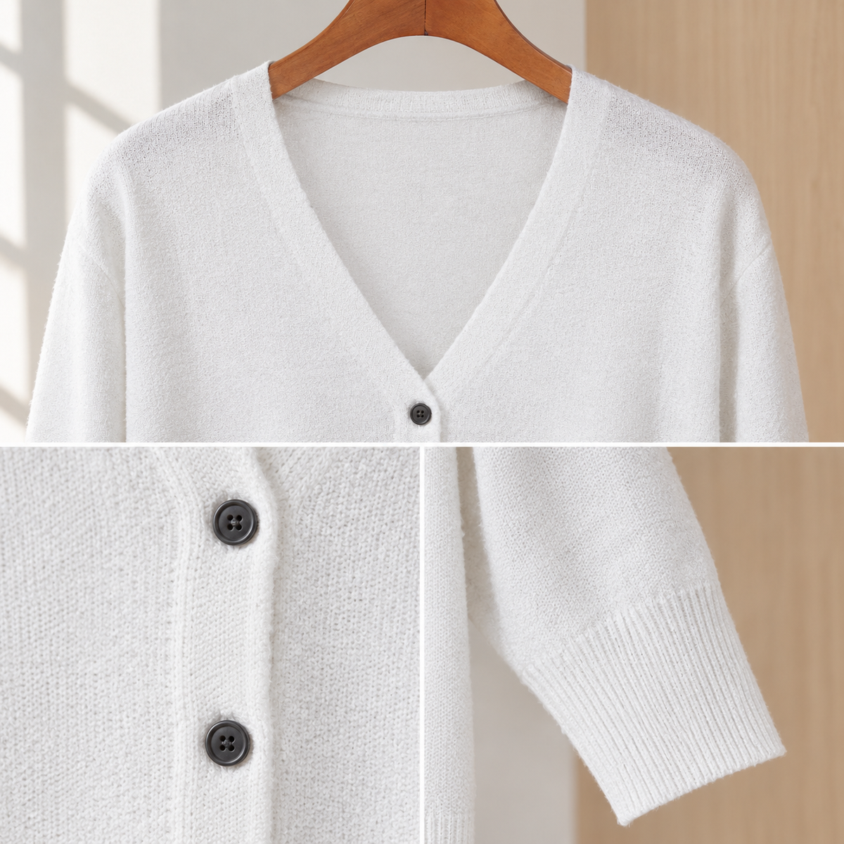 Cotton-Blend Button Cardigan with Deep V-Neck