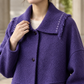 Jacket Wool Textured Boxy Hip-Length with Fringed Knitted Collar