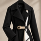 Overcoat Polyester Longline with Ring-Buckle Belt and Contrast Panel