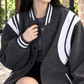 Varsity Jacket Polyester Oversized with Snap Front and Appliqué Panels