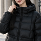 Quilted Jacket Duck Down Hooded Relaxed with Zip Waist Pockets