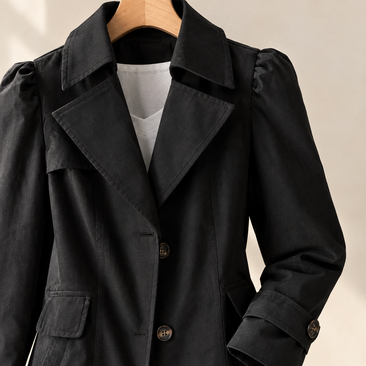 Overcoat Polyester Single-Breasted Fitted Mid-Length with Button Tabs