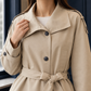 Trench Jacket Polyester Short with Storm Flap Collar and Tie Belt