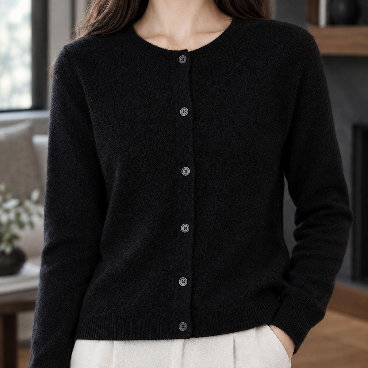 Relaxed Round Neck Button Cardigan