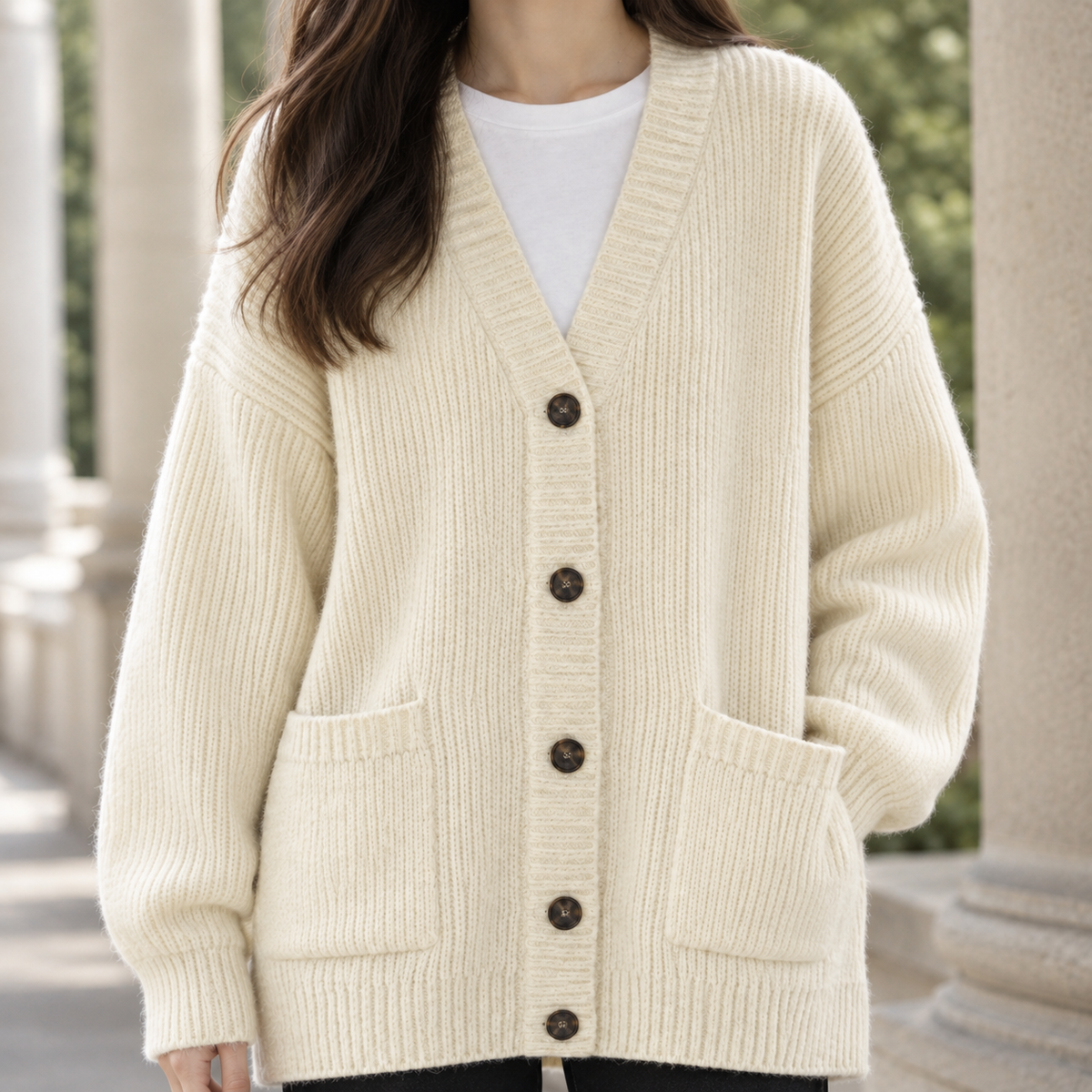 Cotton-Blend Ribbed Cardigan