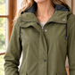 Hooded Jacket Polyester Mid-Length with Concealed Zip and Snap Front