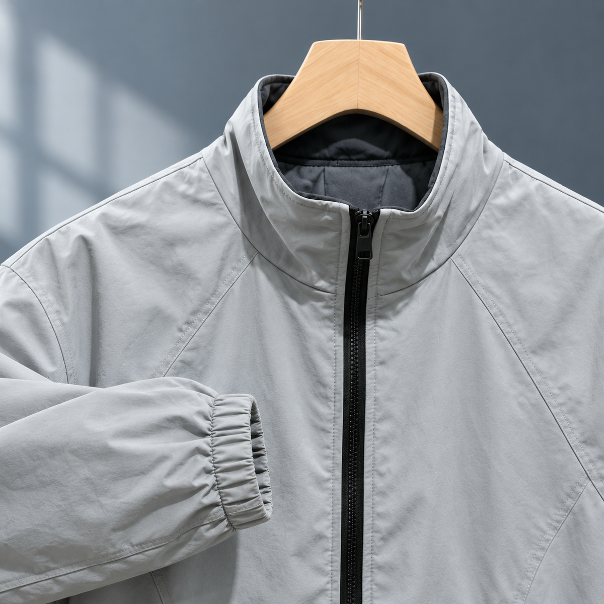 Panelled Jacket Polyester Cropped with Curved Seams and Full Zip