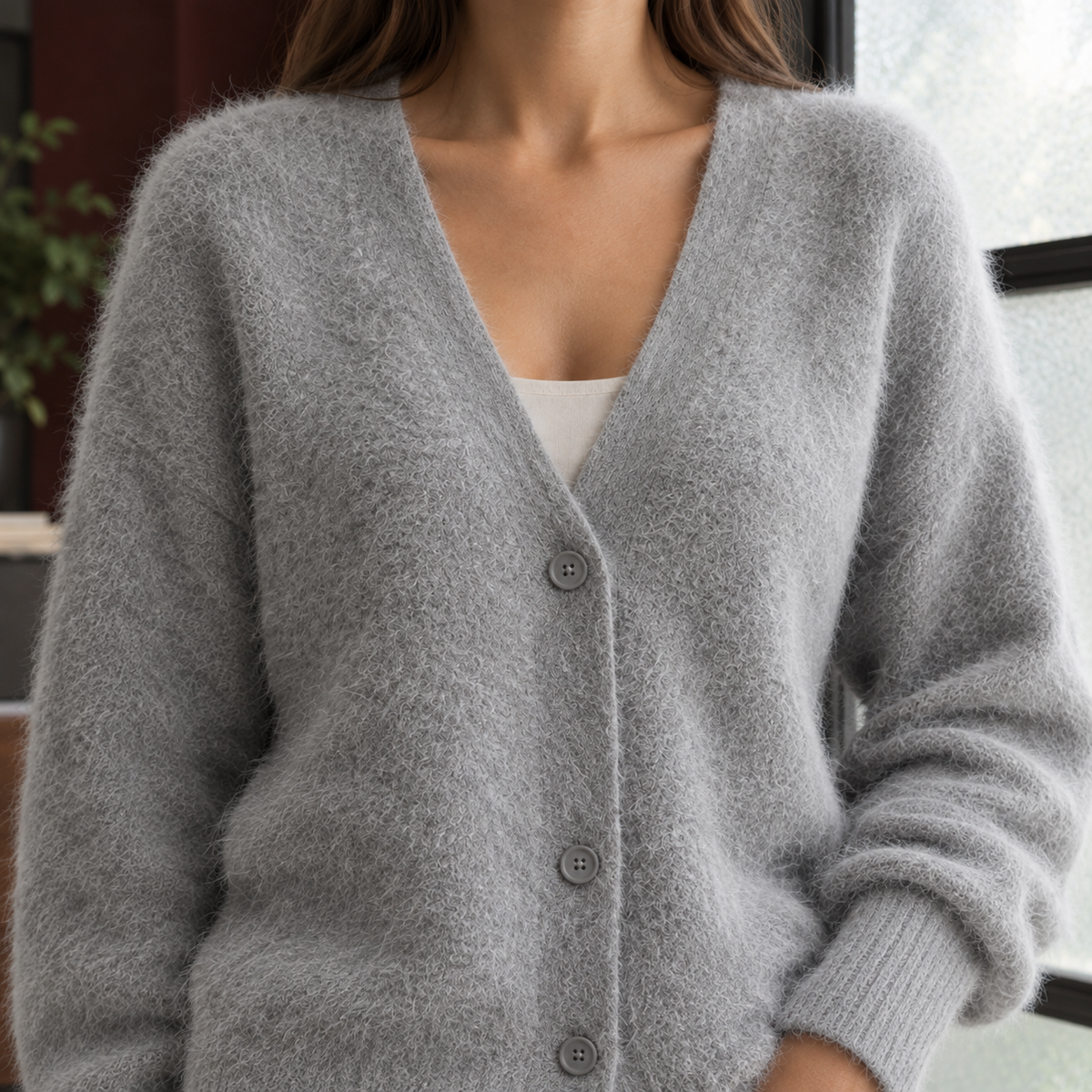 Oversized Wool-Blend V-Neck Cardigan