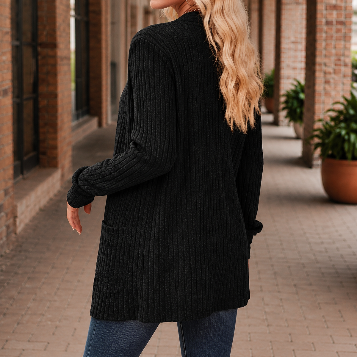 Deep Ribbed Cardigan with Relaxed Shape
