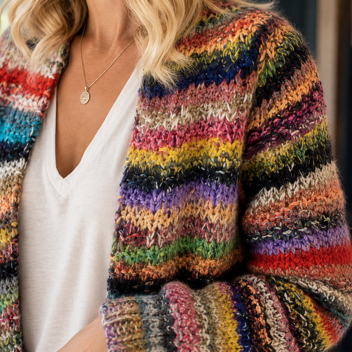Chunky Textured Open-Front Cardigan