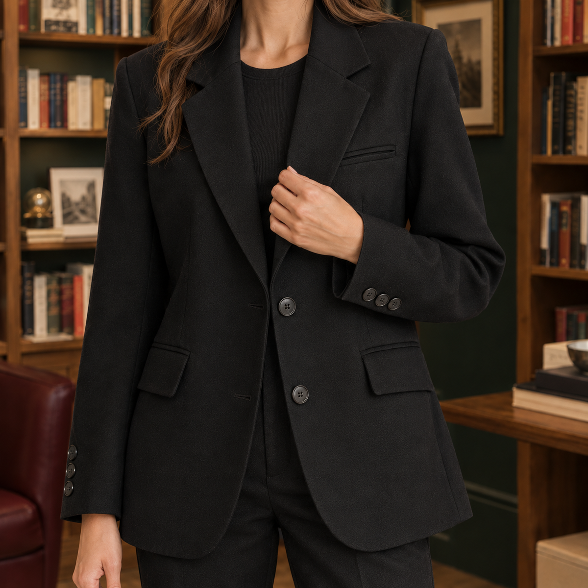 Blazer Polyester Tailored with Notched Lapels and Two-Button Front