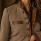 Herringbone Jacket Polyester with Leather-Look Trim and Four Pockets