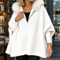 Hooded Jacket Polyester Cape Silhouette with Plush Wool-Blend Trim