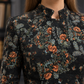 Peplum Jacket Polyester Floral with Stand Collar and Fitted Waist