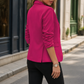 Blazer Polyester with Ruched Three-Quarter Sleeves and Notched Lapels