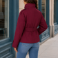 Trench Jacket Polyester Cropped with Funnel Neck and Tie Waist