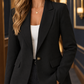 Blazer Polyester Regular Fit Below-Hip with Notched Lapels and Flaps