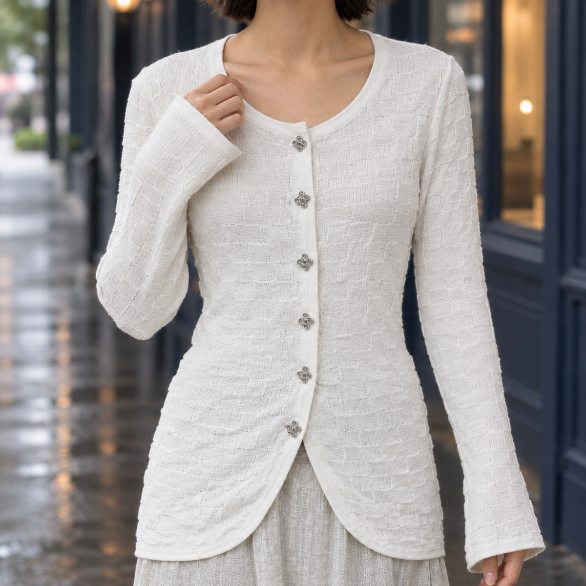 Linen-Blend Sculpted Texture Cardigan