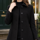 Coat Polyester A-Line Mid-Length with Lapel Collar and Single Breast
