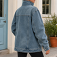 Denim Jacket Washed Oversized with Funnel Collar, Offset Buttons