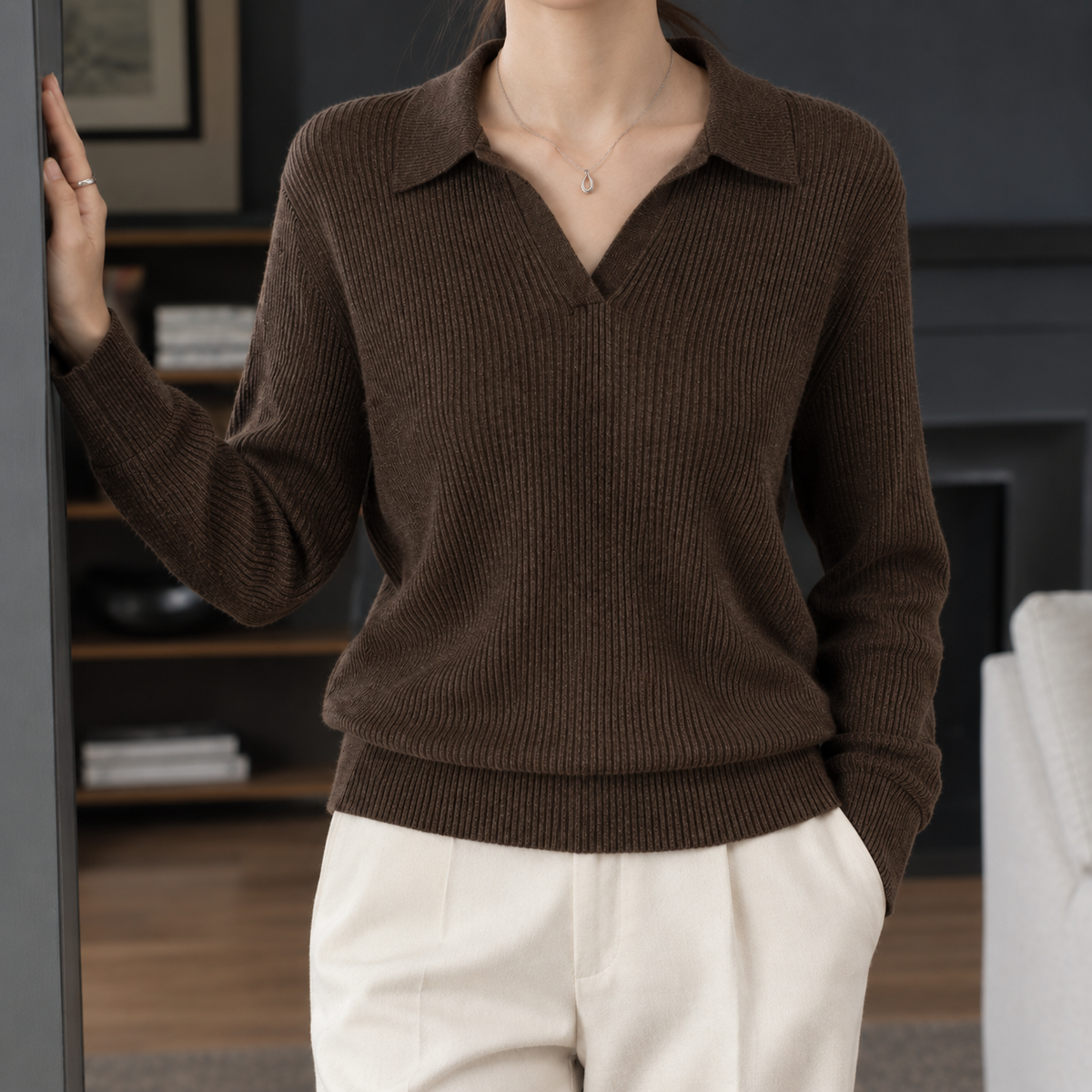 Ribbed Polo Collar Jumper
