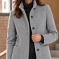 Coat Polyester Mid-Length with Raised Stand Collar and Patch Pockets