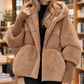 Jacket Cotton Plush and Quilted Panels Cocoon with Hood and Zip