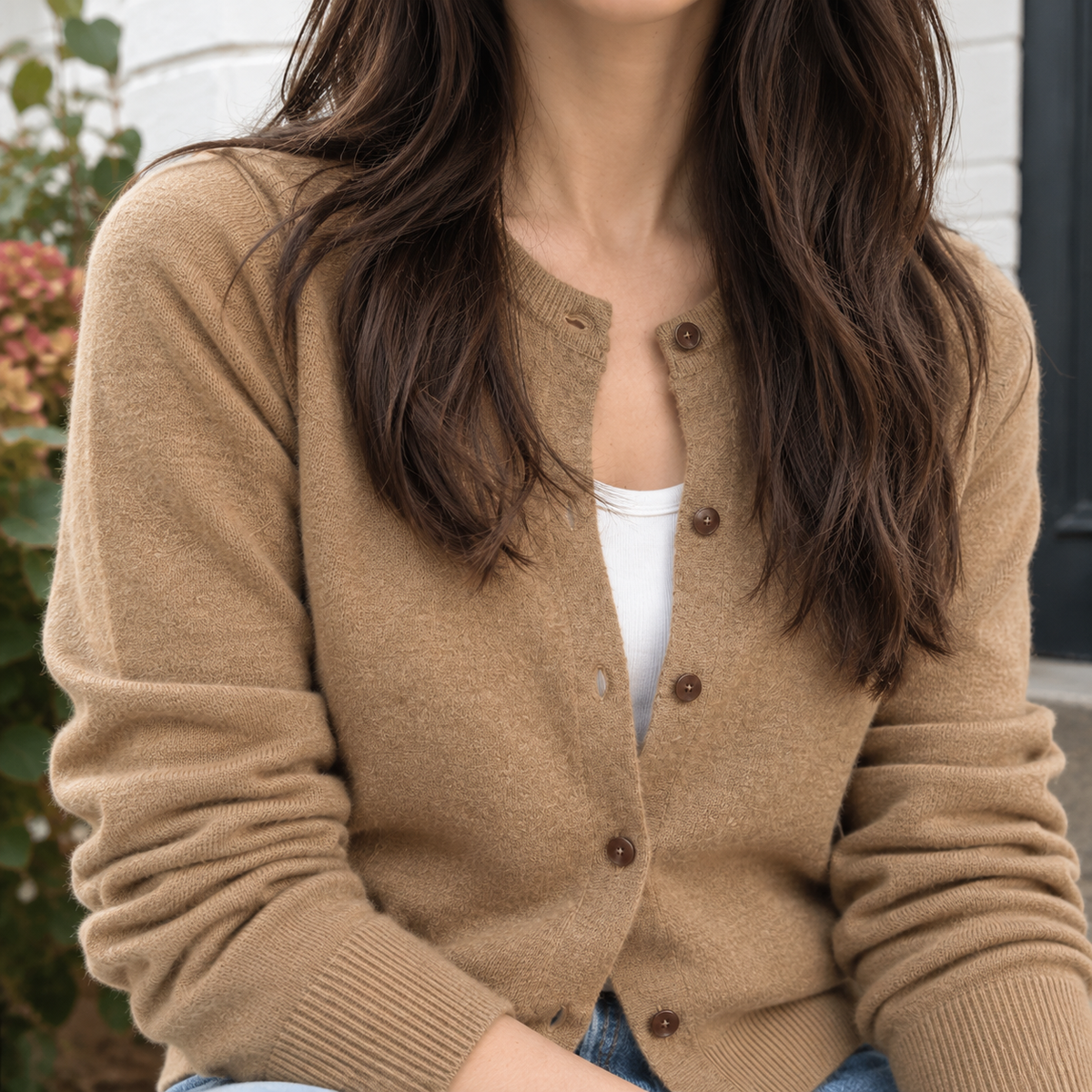 Fine Knit Round Neck Cardigan