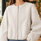 Collarless Jacket Polyester Short with Balloon Sleeves and Zip Front