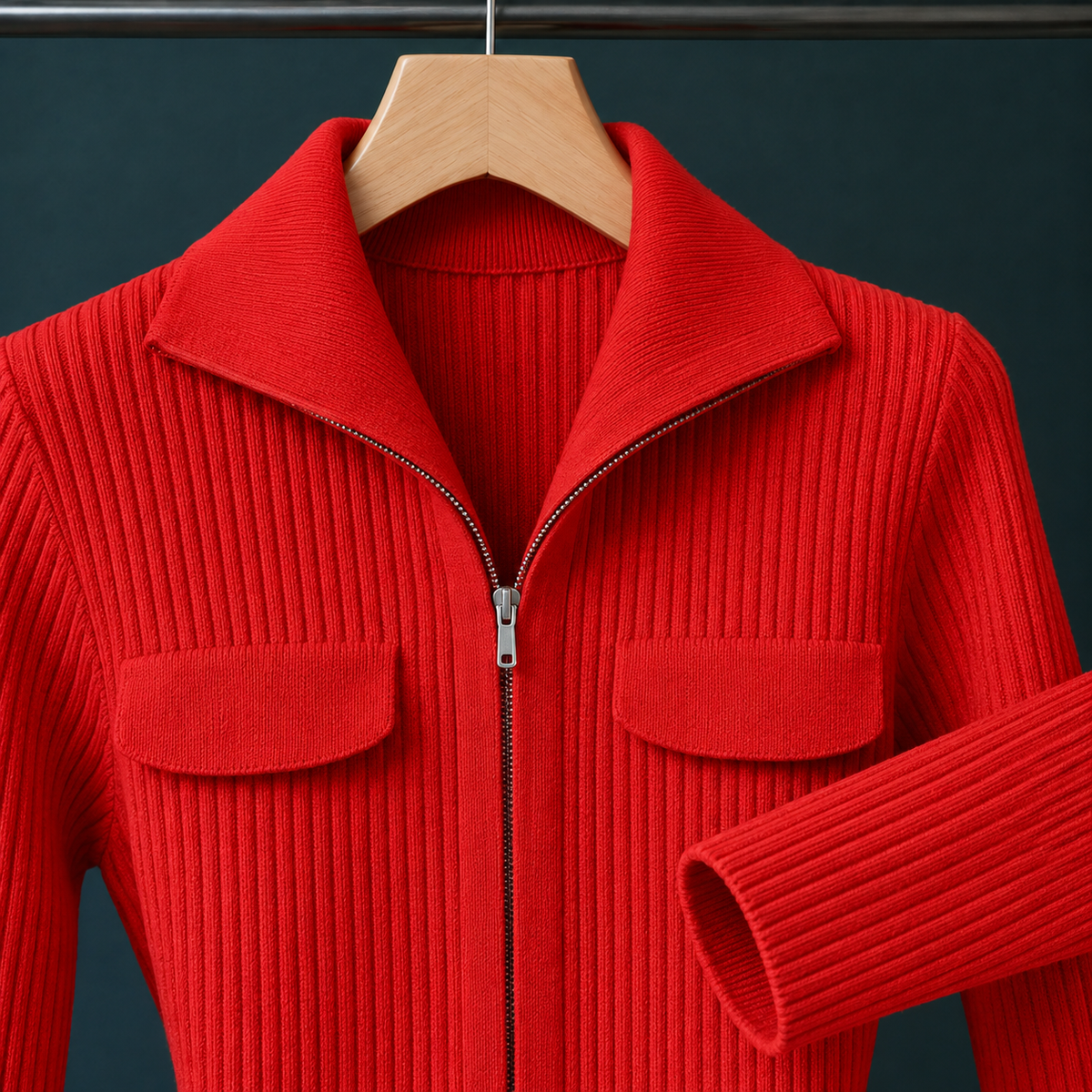 Ribbed Zip Cardigan with Shaped Profile