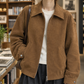 Jacket Faux Suede Hip-Length with Lapel Collar and Zip Front