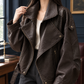 Moto Jacket Faux Leather Oversized with Asymmetric Zip and Belted Hem