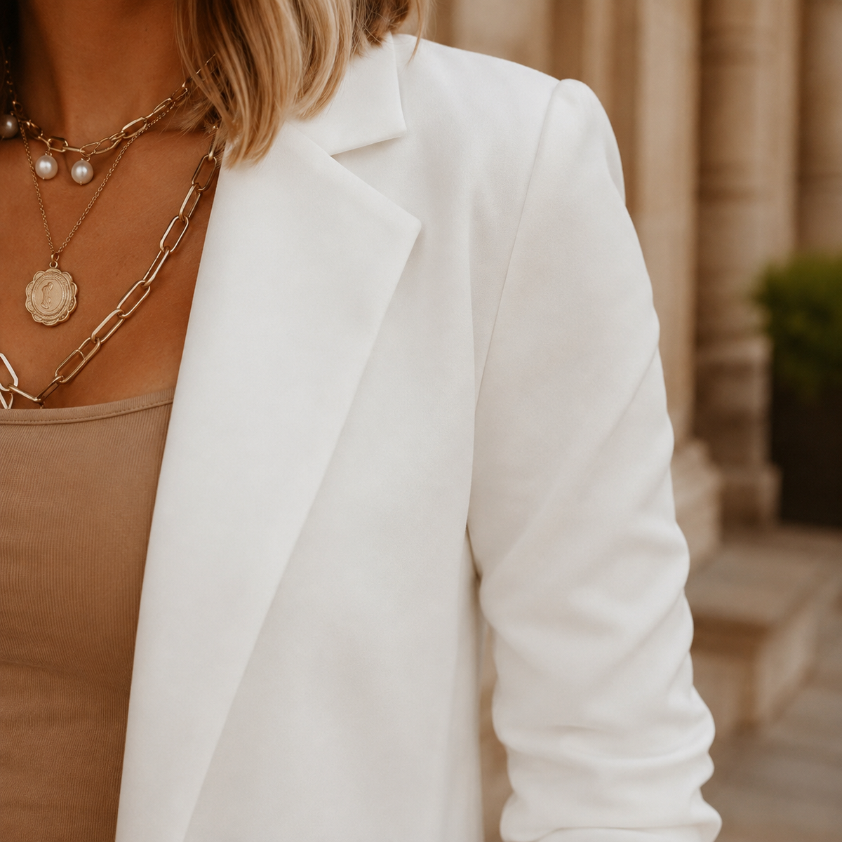 Blazer Polyester Regular Fit with Notched Lapel and Open Front