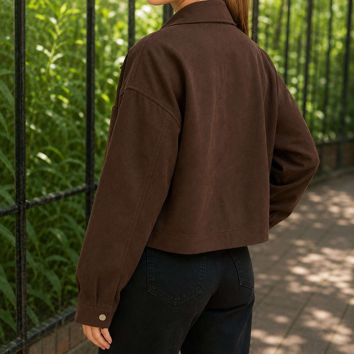 Utility Jacket Polyester Cropped with Zip Front and Chest Pockets