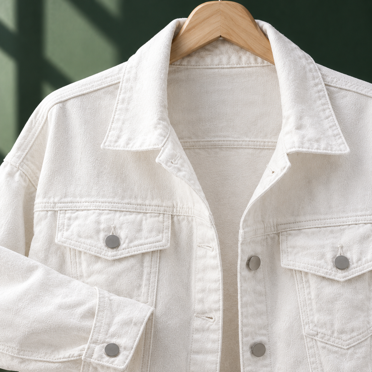 Denim Jacket Cotton Blend Relaxed with Four Pockets and Turned Cuffs