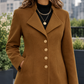 Coat Wool Mid-Length with Wide Notched Collar and Gold-Tone Buttons