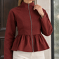 Peplum Jacket Polyester Fitted with High Collar and Full Front Zip